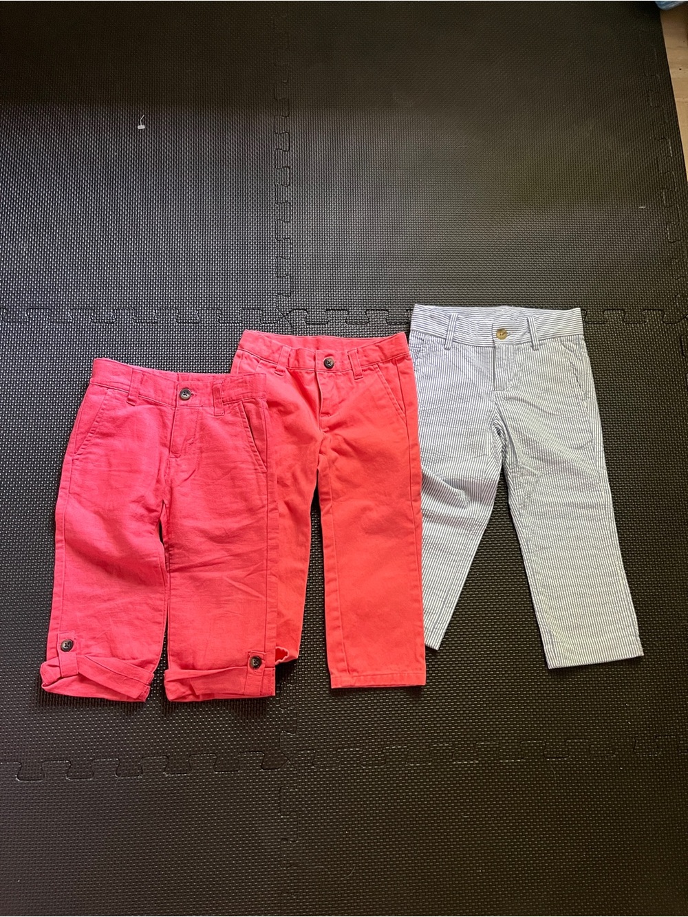 Janie and Jack Coral & Seersucker Pants Trio Linen Cotton 2T
